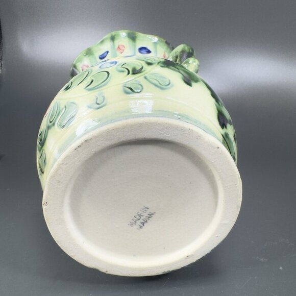 Vintage Japanese Ceramic Vase With Handles Vessel With Majolica Floral Pattern - Picture 7 of 16